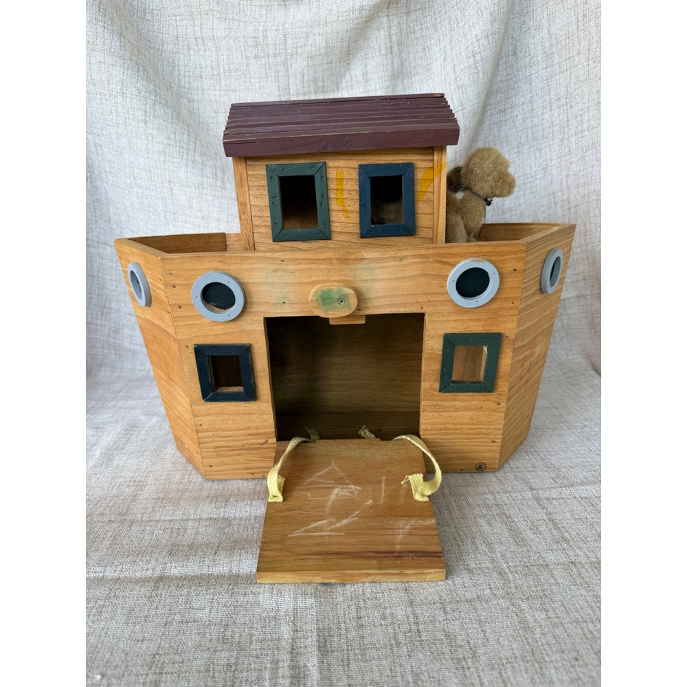 Boyds Bears Noahs Ark Wooden Toy Brown Vintage Decor Plush Set